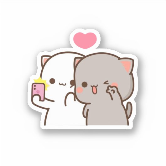 Peach en Goma Mochi Beer paar selfie Sticker (Voorkant)