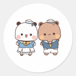 Peach en Goma Mochi Beer zo Schattige Ronde Sticker