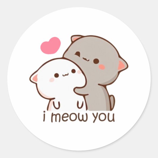 Peach en Goma Mochi Cat, ik miauw je Ronde Sticker (Voorkant)