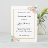 Peach en Green Floral Pensioen Uitnodiging (Staand voorkant)