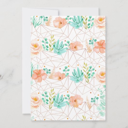 Peach en Green Floral Pensioen Uitnodiging (Achterkant)