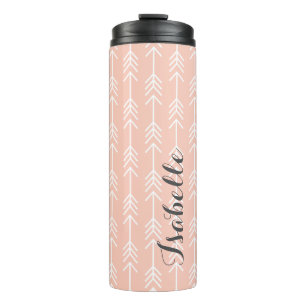 Peach en grijze pijlen Monogram Thermosbeker