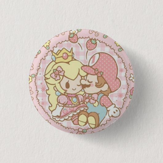 Peach en Mario Ronde Button 3,2 Cm (Voorkant)