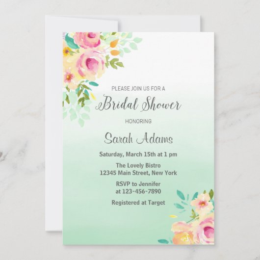 Peach en Mint bruids douche uitnodiging (Voorkant)