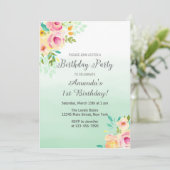 Peach en Mint verjaardagsuitnodiging Kaart (Staand voorkant)
