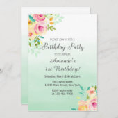 Peach en Mint verjaardagsuitnodiging Kaart (Voorkant / Achterkant)