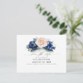 Peach en Navy Blue Floral Boho Save the Date Briefkaart (Staand voorkant)
