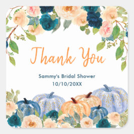 Peach en Navy Blue Pumpkins Baby shower Bedankt Vierkante Sticker