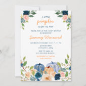 Peach en Navy Blue Pumpkins Baby shower Invitatio Kaart (Voorkant)