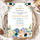 Peach en Navy Blue Pumpkins Baby shower Invitatio Kaart