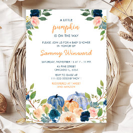 Peach en Navy Blue Pumpkins Baby shower Invitatio Kaart