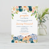 Peach en Navy Blue Pumpkins Baby shower Kaart (Staand voorkant)