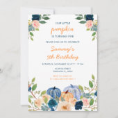 Peach en Navy Blue Pumpkins Verjaardagsfeest Kaart (Voorkant)