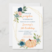 Peach en Navy Blue Pumpkins Verjaardagsfeest Kaart (Voorkant)