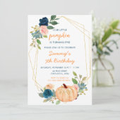 Peach en Navy Blue Pumpkins Verjaardagsfeest Kaart (Staand voorkant)