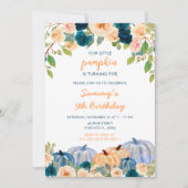 Peach en Navy Blue Pumpkins Verjaardagsfeest Kaart (Voorkant)