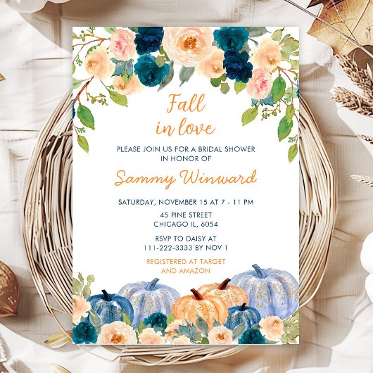 Peach en Navy Blue Pumpkins Vrijgezellenfeest Kaart