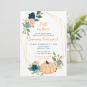 Peach en Navy Blue Pumpkins Vrijgezellenfeest Kaart (Staand voorkant)
