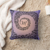 Peach en Paarse Damask Monogram Kussen (Deken)