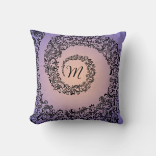 Peach en Paarse Damask Monogram Kussen