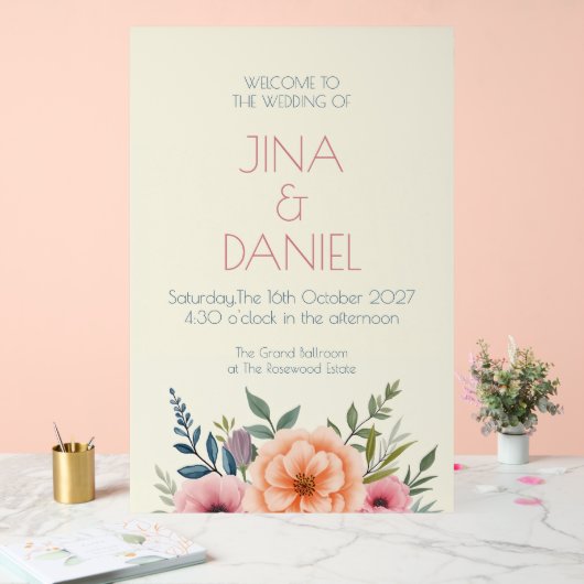 Peach en Petal Dream Acryl Bord (Huwelijk)