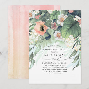 Peach en Pink Floral  verlovingsfeest Kaart