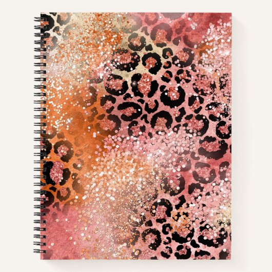 Peach en Pink Glitter Leopard Print Notitieboek (Voorkant)