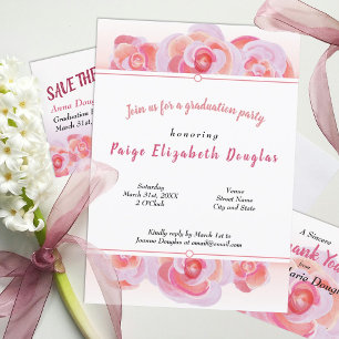 Peach en Pink Rose Graduation Party uitnodigingen