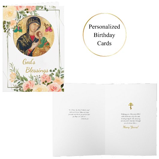 Peach en Pink Roses Gouden Lijst Verjaardag Kaart