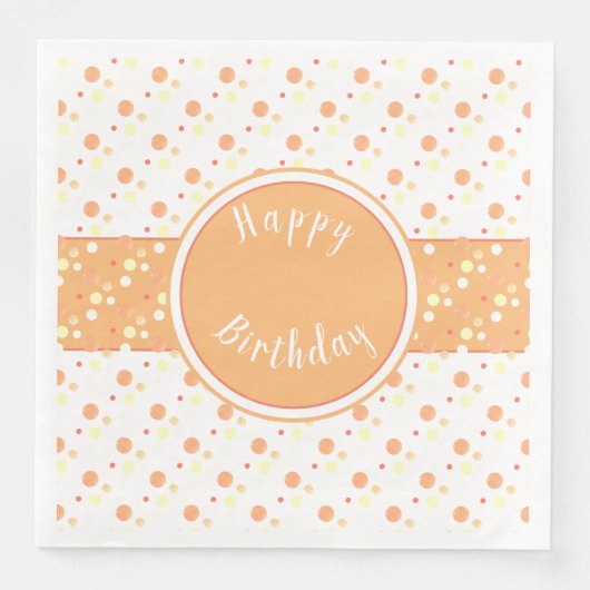 Peach en Polka Dot Happy Birthday Papieren servett Servet (Voorkant)