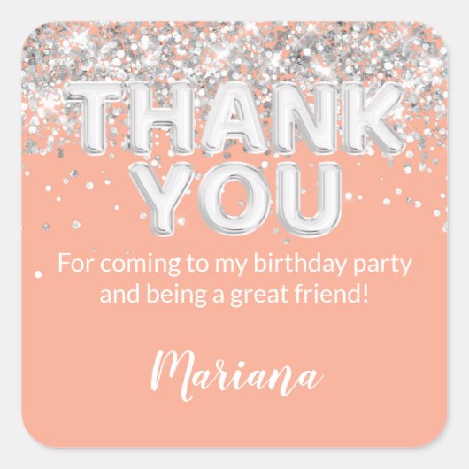 Peach en Silver Party Sticker voor gunsten (Voorkant)