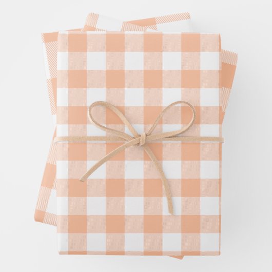 Peach en White Country Gingham Inpakpapier Vel (In situ)