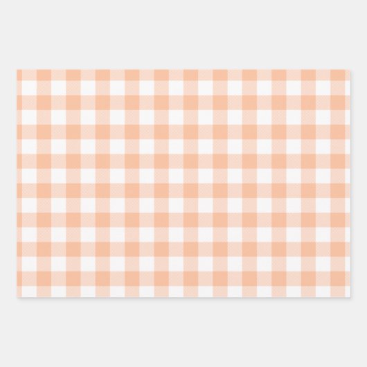 Peach en White Country Gingham Inpakpapier Vel (Voorkant)