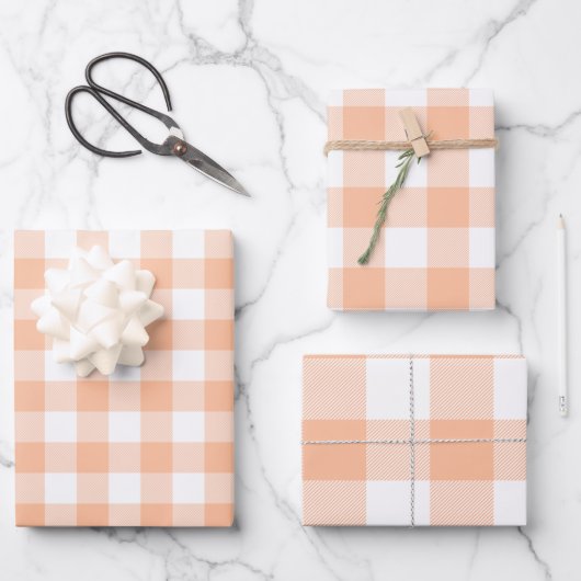 Peach en White Country Gingham Inpakpapier Vel (Voorkant)