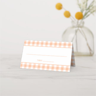 Peach en White Country Gingham Plaatskaartje