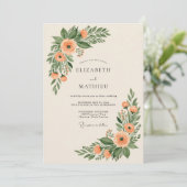 Peach Enchanting Botanical Wedding Kaart (Staand voorkant)