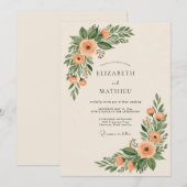 Peach Enchanting Botanical Wedding Kaart (Voorkant / Achterkant)