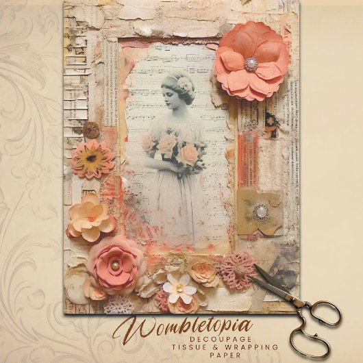 Peach Ephemera Wedding Garden Floral Decoupage Tissuepapier