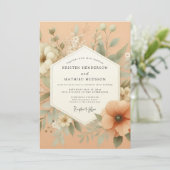 Peach Ethereal Bloom Wedding Kaart (Staand voorkant)