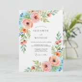 Peach Ethereal Flora Wedding Kaart (Staand voorkant)