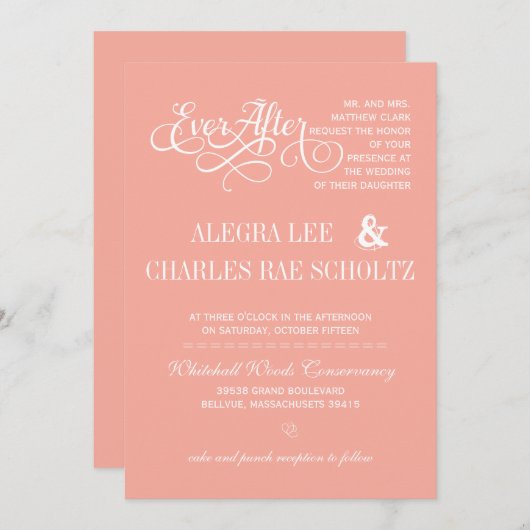 Peach EverAfter Chalkboard-uitnodiging Kaart (Voorkant / Achterkant)