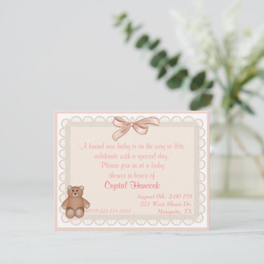 Peach Eyelet Sweet Baby shower Invitation Kaart (Staand voorkant)