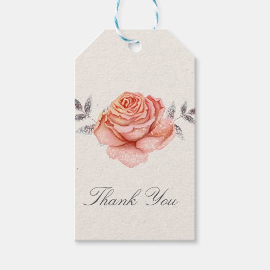 Peach Fairy Tale Glitter Roos Leaft Vrijgezellenfe Cadeaulabel (Voorkant)