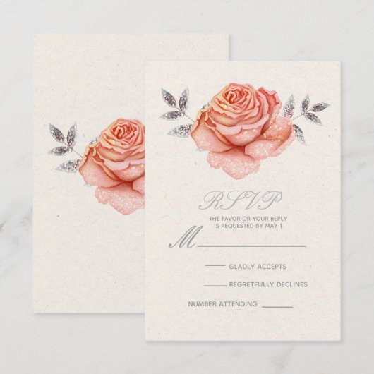 Peach Fairy Tale Glitter Roos leest RSVP Antwoord (Voorkant / Achterkant)