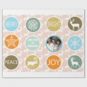 Peach Family Photo Reindeer Kerstmis Merry Bright Cadeaupapier (Vlak)