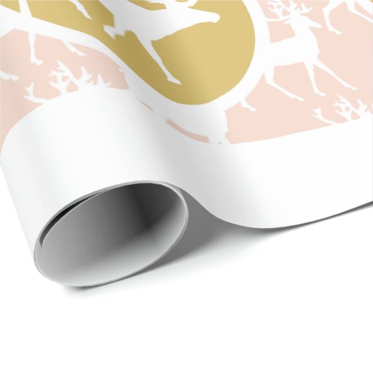 Peach Family Photo Reindeer Kerstmis Merry Bright Cadeaupapier (Rol Hoek)