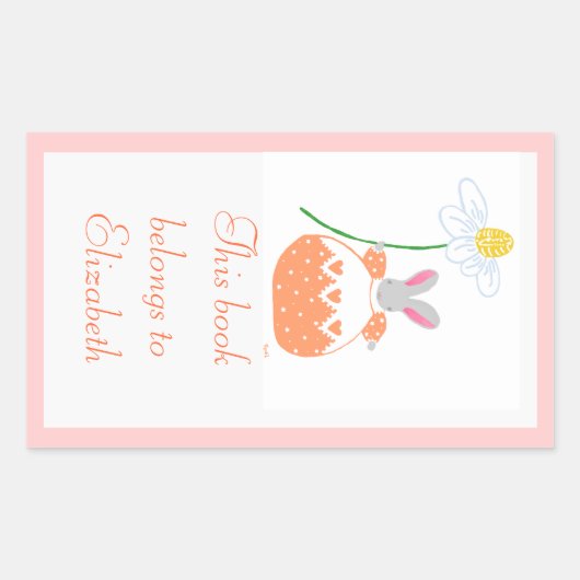 Peach fifi daisy bunny bookplate rechthoekige sticker (Voorkant)