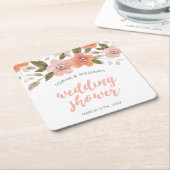 Peach Fijne Floral Wedding Shower Kartonnen Onderzetters (Schuin)