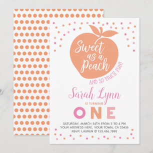 Peach First Birthday Invitation Kaart