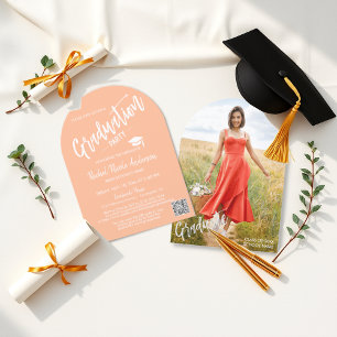 Peach Fizz Arch Foto Afstudeerder Uitnodigen Kaart